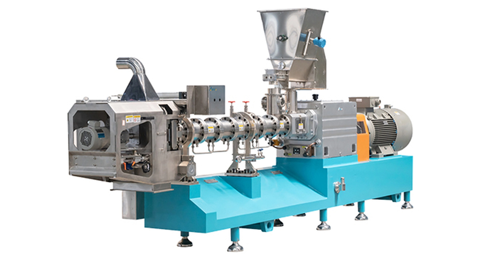 Twin-screw extruder configured for dry textured vegetable protein